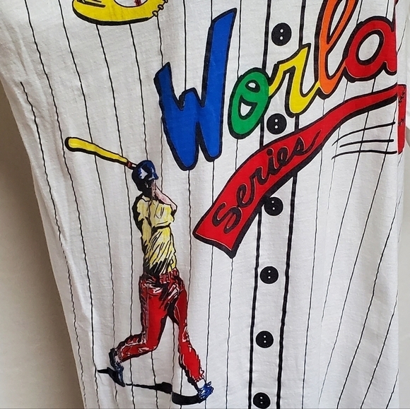 VINTAGE World Series Baseball Single Stitch Striped Crewneck Oversized Shirt - Picture 7 of 16